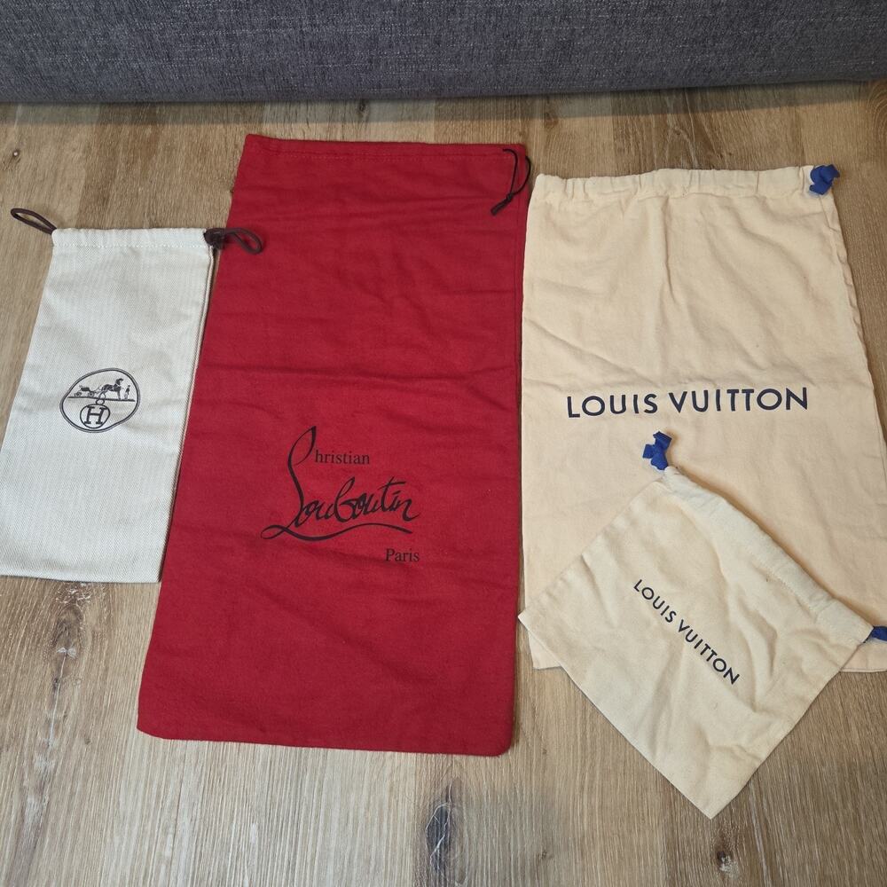 4pc Designer Dust Bag Lot Louis Vuitton Hermès Christian Louboutin
